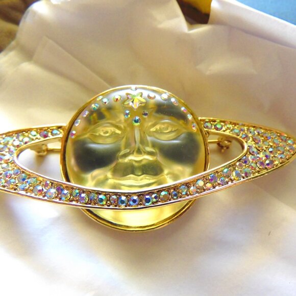 KIRKS FOLLY - SOLAR GALAXY SEAVIEW MOON / VENUS PENDANT or BROOCH / ORIGINAL BOX - Picture 4 of 7